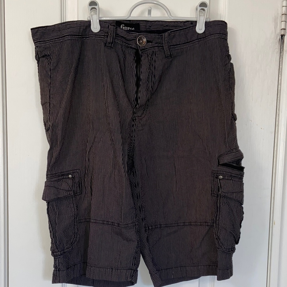 Guess Men's Black Pinstriped Cargo Shorts